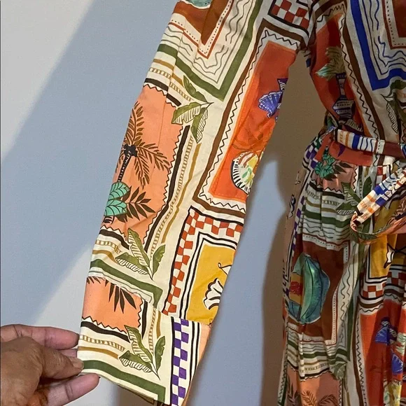 Zara Orange and Green Patterned Dress - Picture 2 of 4